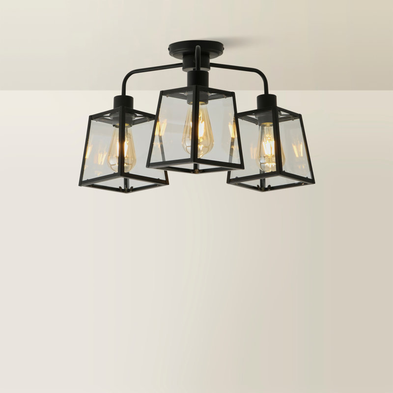 Aniva Glass Semi Flush Mount, Matte Black