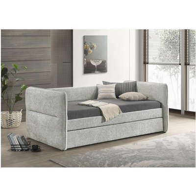 Luxurious 1pc Modern Daybed Pull Out Trundle Button Tufted Nailhead Trim Bedroom Living Room Furniture Light Gray Finish