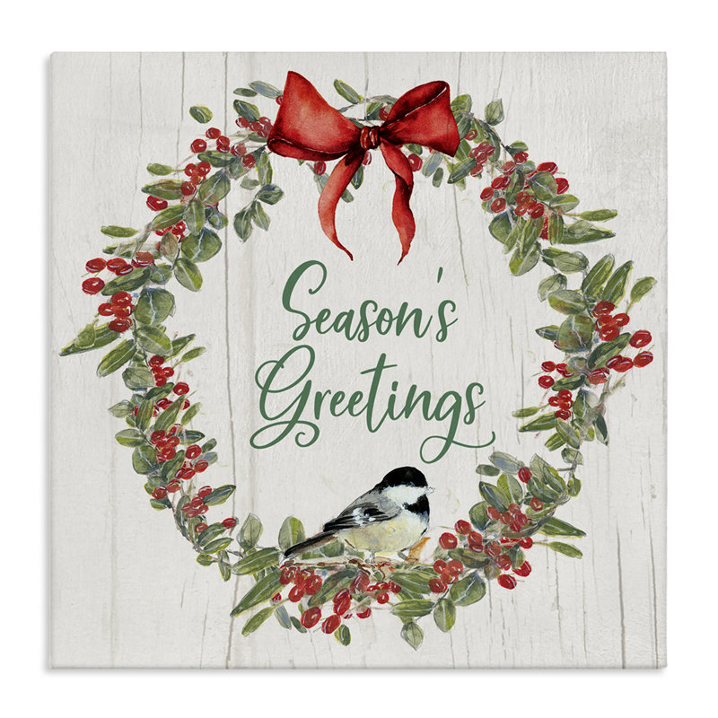 Art mural sur toile Season's Greetings Wreath par Sally Swatland, H 17 po x l 17 po