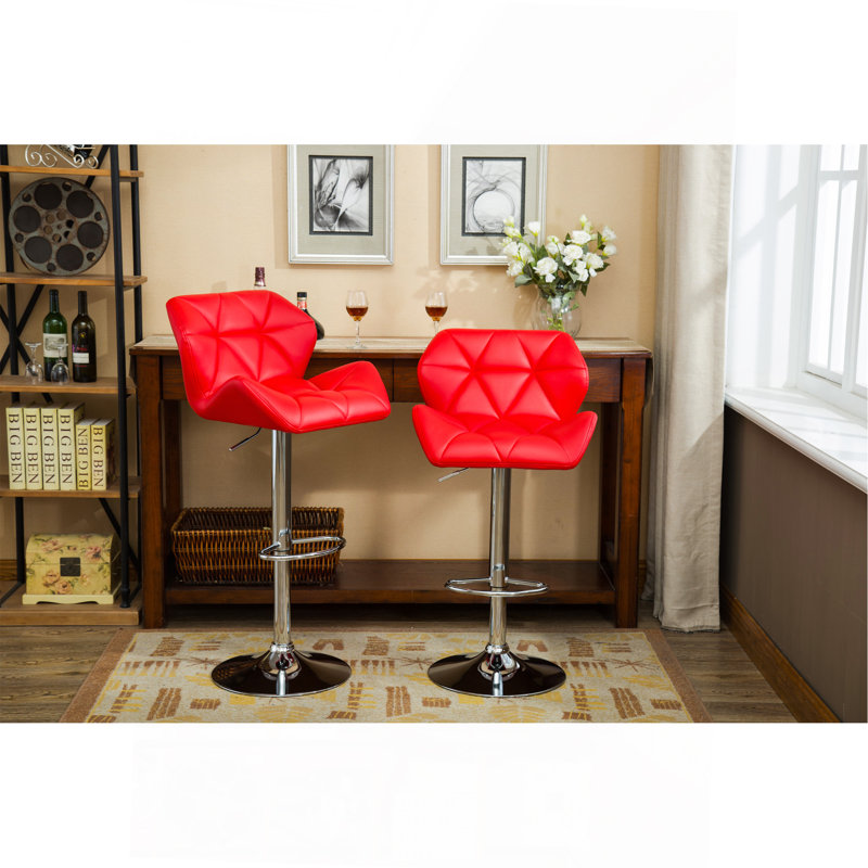 Glasgow Contemporary Tufted Adjustable Height Hidraulic Bar Stools, Set Of 2, Red