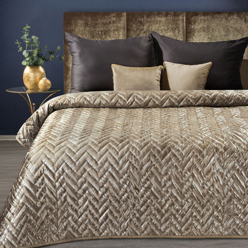 Gasha Polyester Geometric Shapes Bedspread, W170 x L210cm, Dark Grey