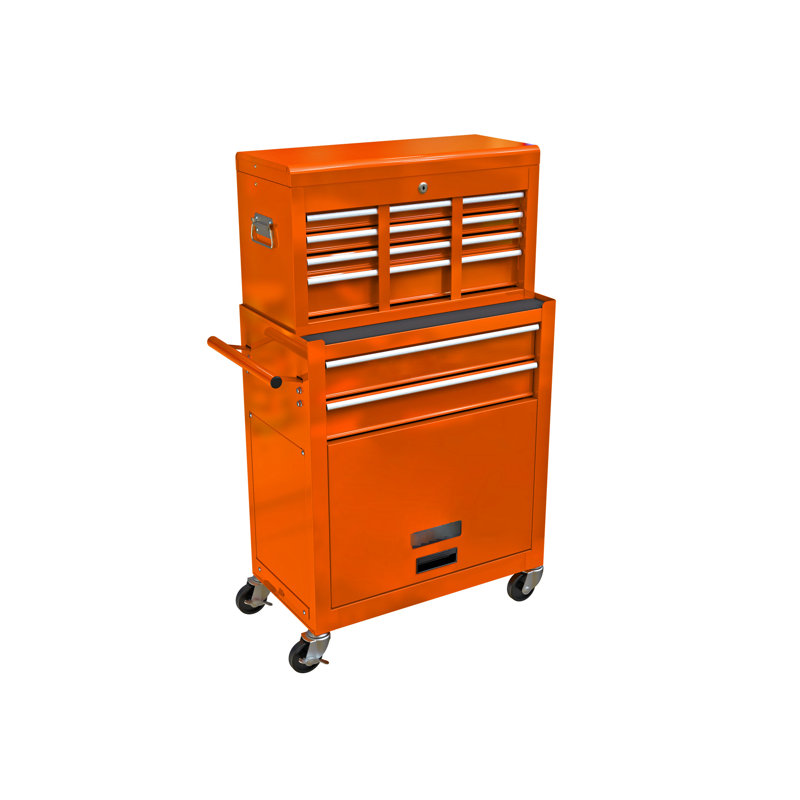 8 Tool Chest With Smooth Operating Drawers - Orange Rolling Storage 8 And Lockable, Orange