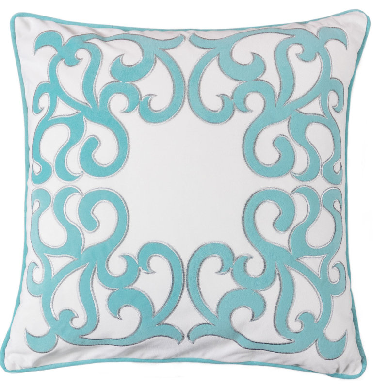  Applique Velvet Throw Pillow, Turquoise