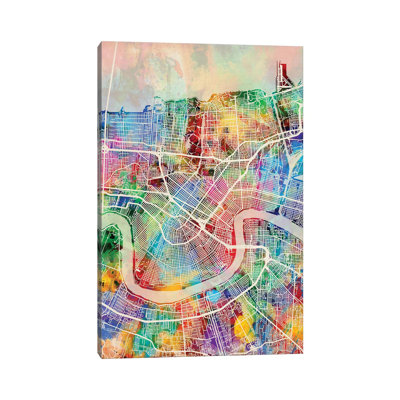 New Orleans Street Map I by Michael Tompsett - Wrapped Canvas Gallery-Wrapped Canvas Giclée