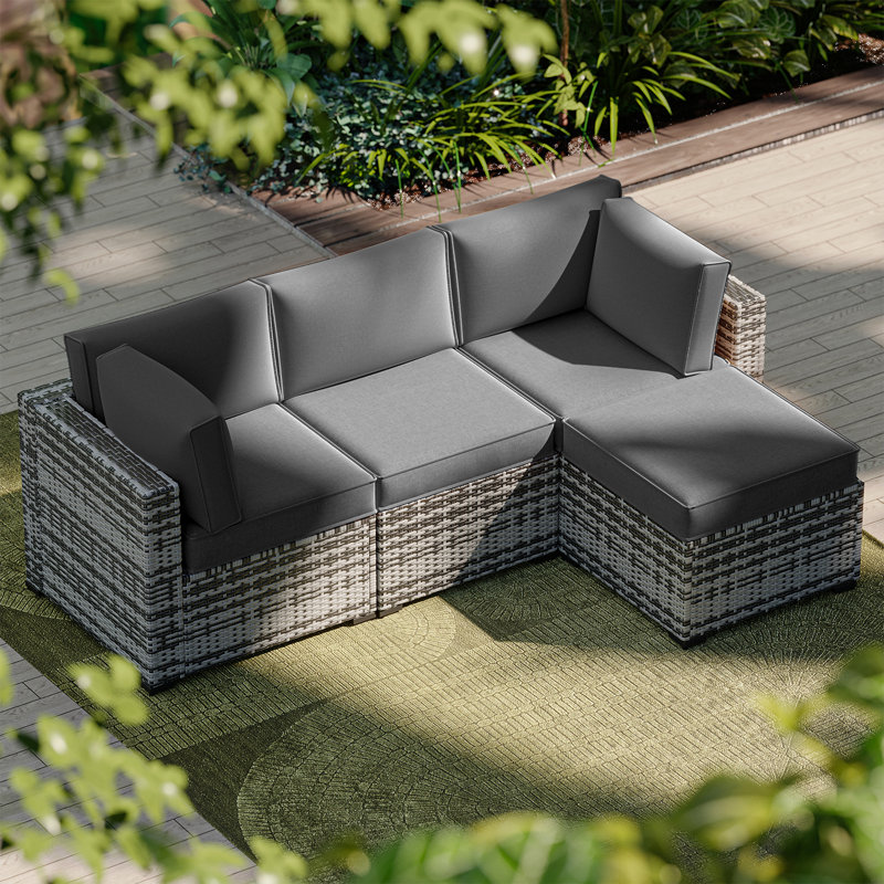 9-pcs 4" Thick Patio Cushion Covers – Water-repellent Replacements For 4-seat Sectional Sofa, Gray