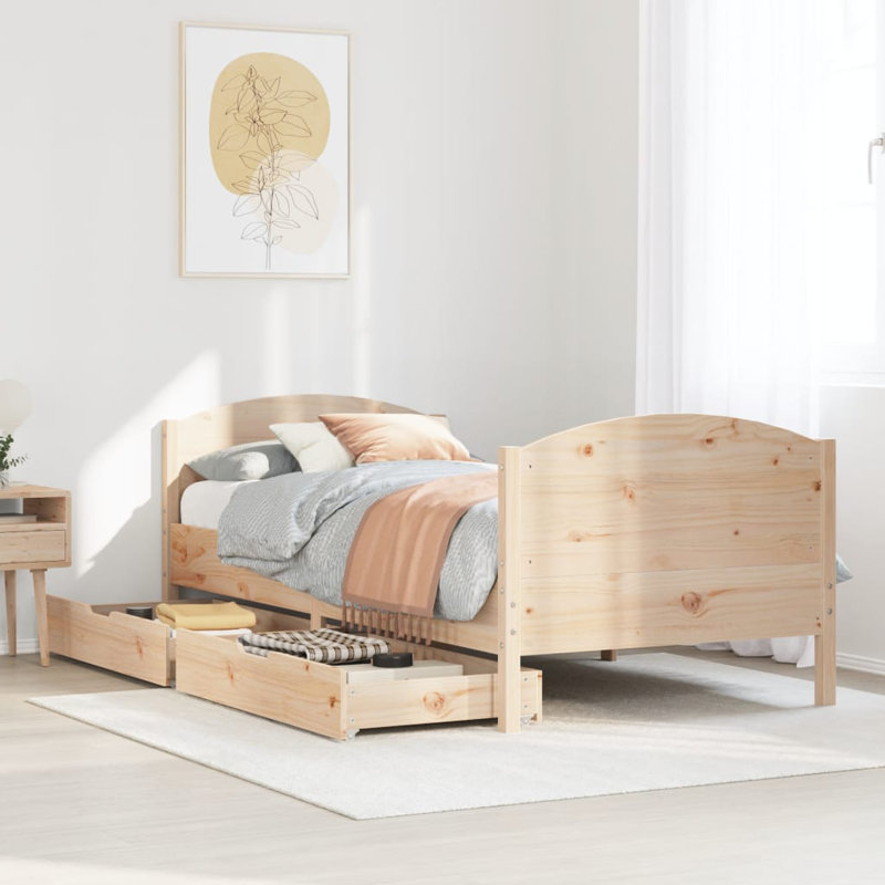 Drawers Bed Frame, European Single (90 x 200 cm), Brown