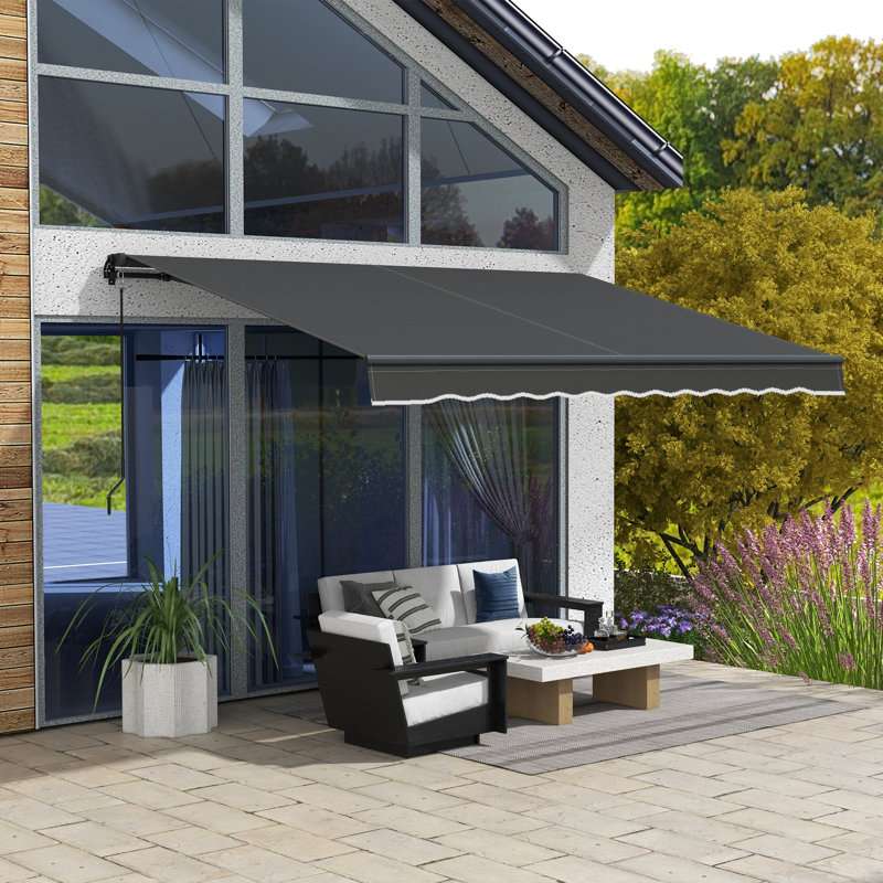 Auvent de patio rétractable, Couleur unie, Gris foncé / Noir, L 141,7 po x l 118,1 po