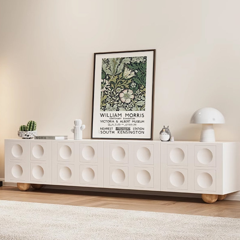 Meuble télé simple en bois massif blanc crème, 94.48"