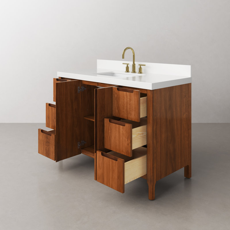 Sequoia 48 In. Single Sink Whitebrook Quartz Countertop Bath Vanity in Mango Wood With ORB Faucet, Noir Juglans