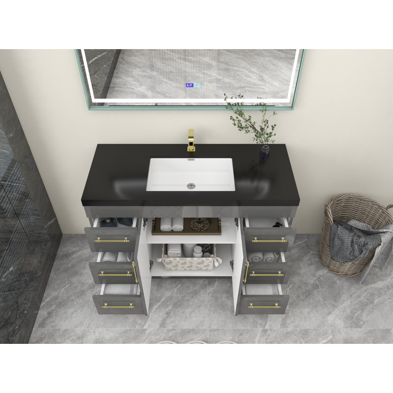 Ensemble de meuble-lavabo simple 48 po Campbell-Johnson, Or mat, Gris à haute brillance