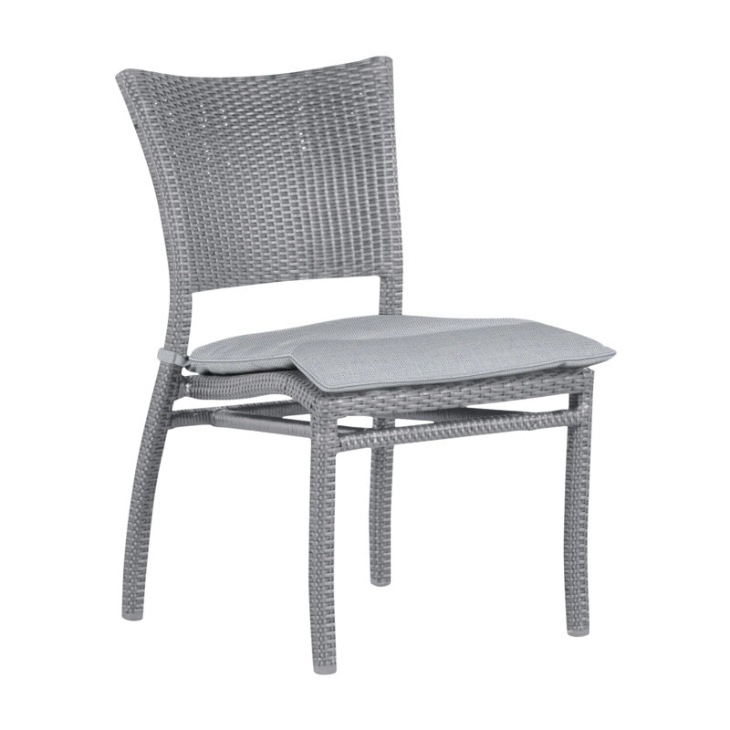 Skye Stacking Patio Dining Side Chair with Cushions, Oyster, Welt, Linen Chambray