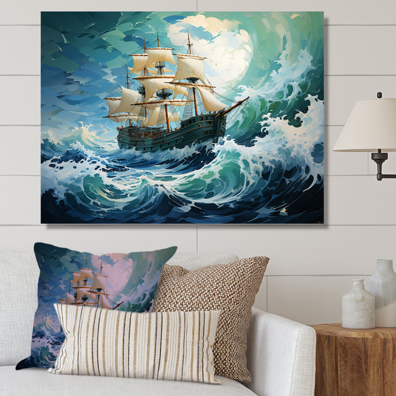 The Pirate Boat Odyssey's Voyage I - Art mural classique, H 12 po x l 20 po x P 1 po, Toile tendue