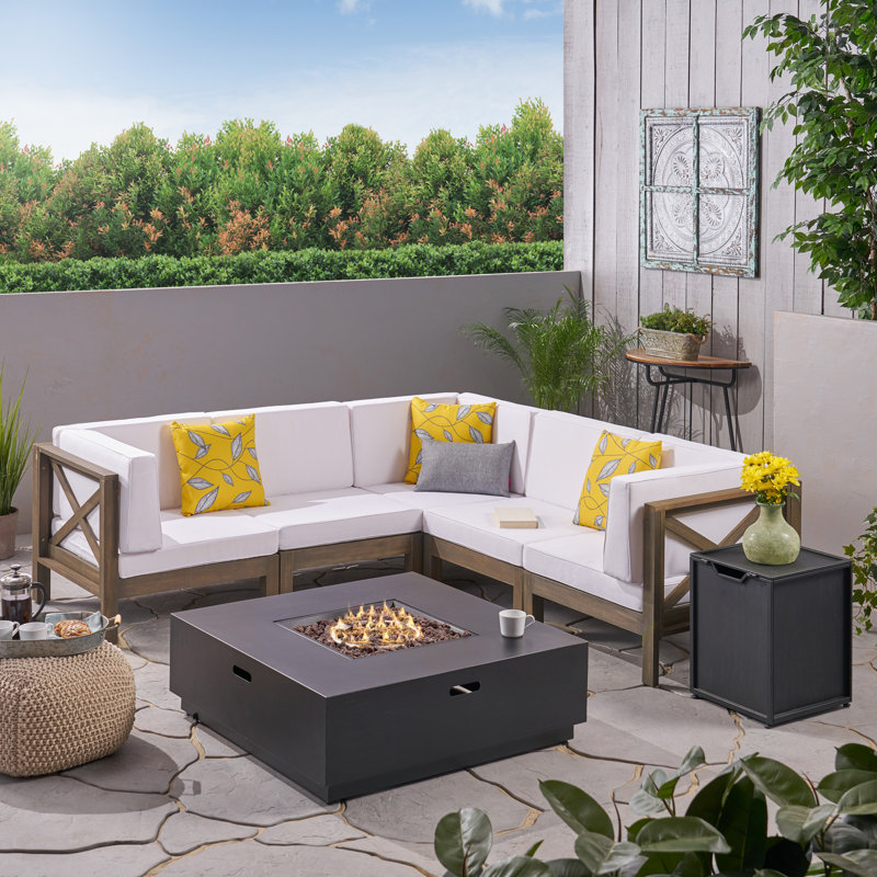 5 - Person Modular Patio Conversation Set with Cushions, Gray Frame / White Cushion