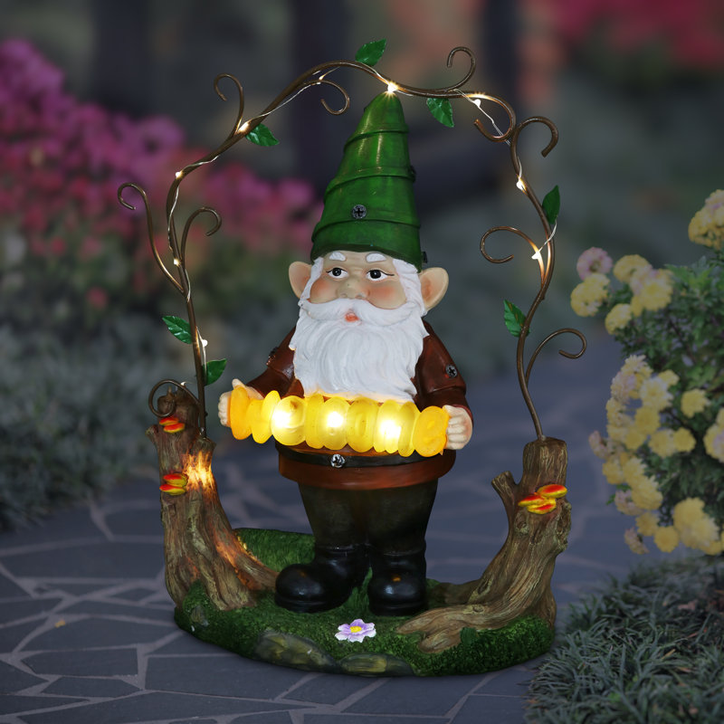 Statue de gnome de bienvenue à treillis solaire Exhart, 14 po