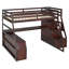 Lit mezzanine double avec bureau, 7 tiroirs et 2 tablettes, cadre de lit mezzanine avec rangement, conception peu encombrante, espresso