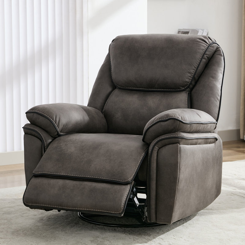 38.5" W Leather Swivel Recliner Chair with Massage and Heating, Gray