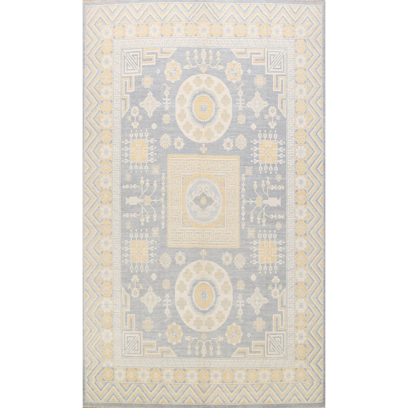 Tapis décoratif gris en laine de conception unique 9 pi X 11 pi 11 po noué à la main