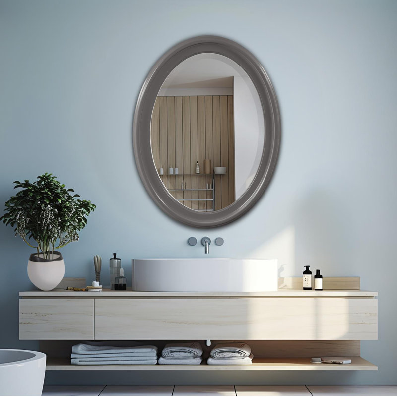Borna Solid Wood Oval Mirror, Charcoal