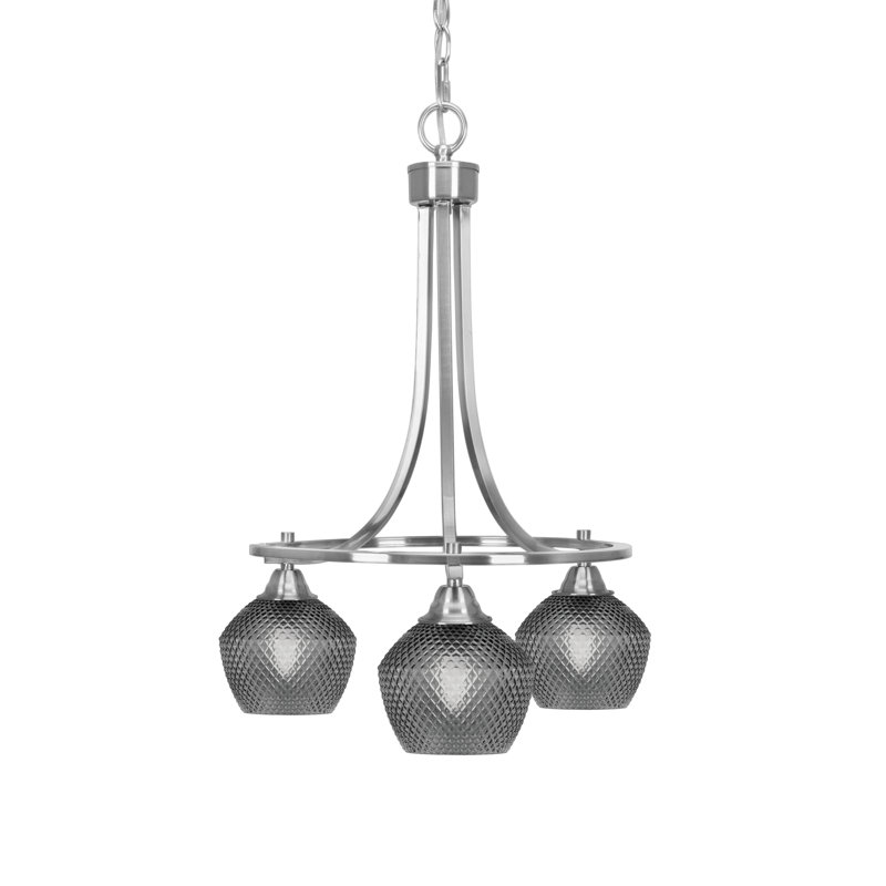 Lustre 3 lumières en verre nickelé brossé 6 po Mukkesh, Noir, Nickel brossé