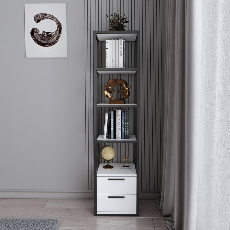 Lininger 169cm H x 39cm W Bookcase, Black/White