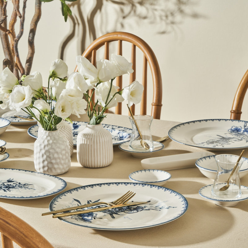 Assiette plate en porcelaine Bleu Blanc