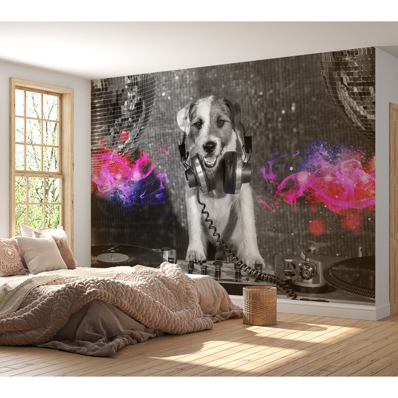 Murale animaux pelez et collez - chien dj, L 41 po x l 57 po