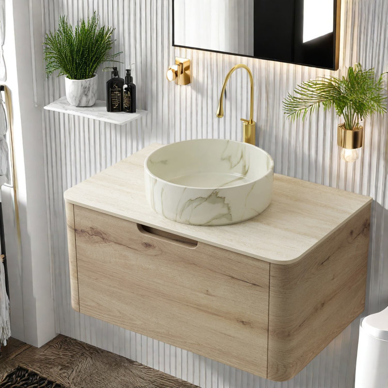 Meuble-lavabo moderne avec rangement, meuble-lavabo et lavabo en chêne blanc