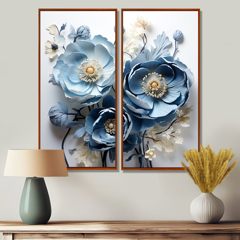 Ranunculus Bouquet VI - Blue Canvas Prints, 40" H x 40" W, Brown, Framed Print without Mat