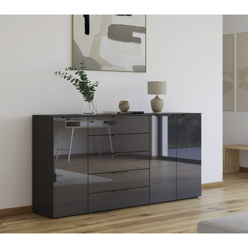 5 - Drawer Chest of Drawers, Graphite/Glass Basalt