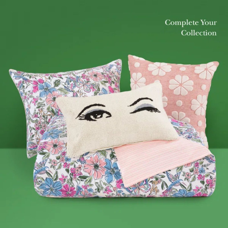 kate spade new york Fall Poppies Twin Comforter Set, 100% Cotton, All Season 2 Piece Reversible Bedding Set, White and Garnet