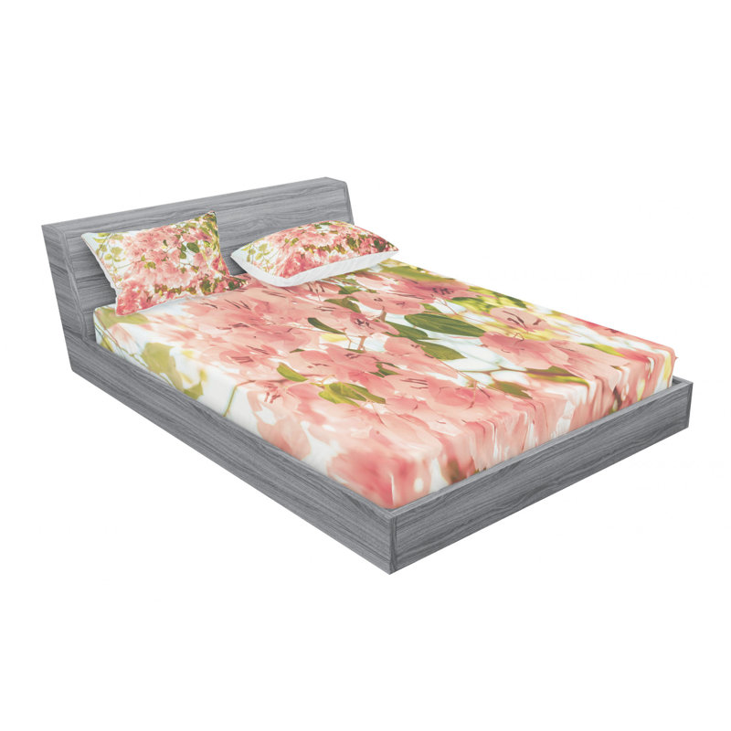Microfiber Floral Sheet Set, Queen Sheet Set with Fitted Sheet