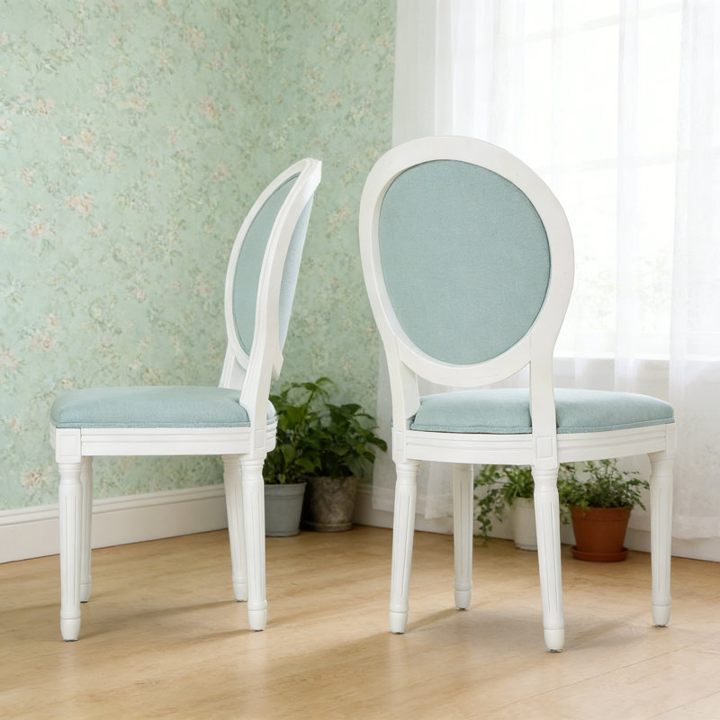 Chaise d'appoint en velours French Country, Bleu pâle, Blanc
