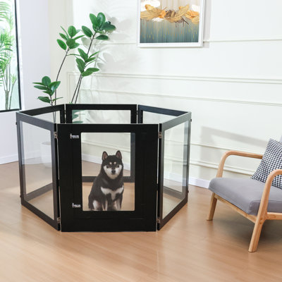 Heavy Duty Clear Acrylic Dog Playpen, Transparent Pet Pen, Metal Frame Easy Assemble Kennel Enclosure, Ideal for Small to Medium Dogs, Cats, and Other Small Pets (Black, 6 Panels with Door)
