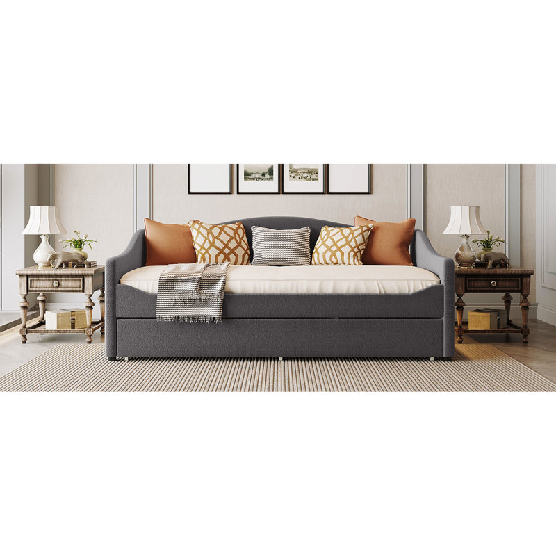 Lit de jour simple en molleton avec lit gigogne et éclairage DEL, gris - Illuminez votre chambre à coucher, Lit simple, Gris