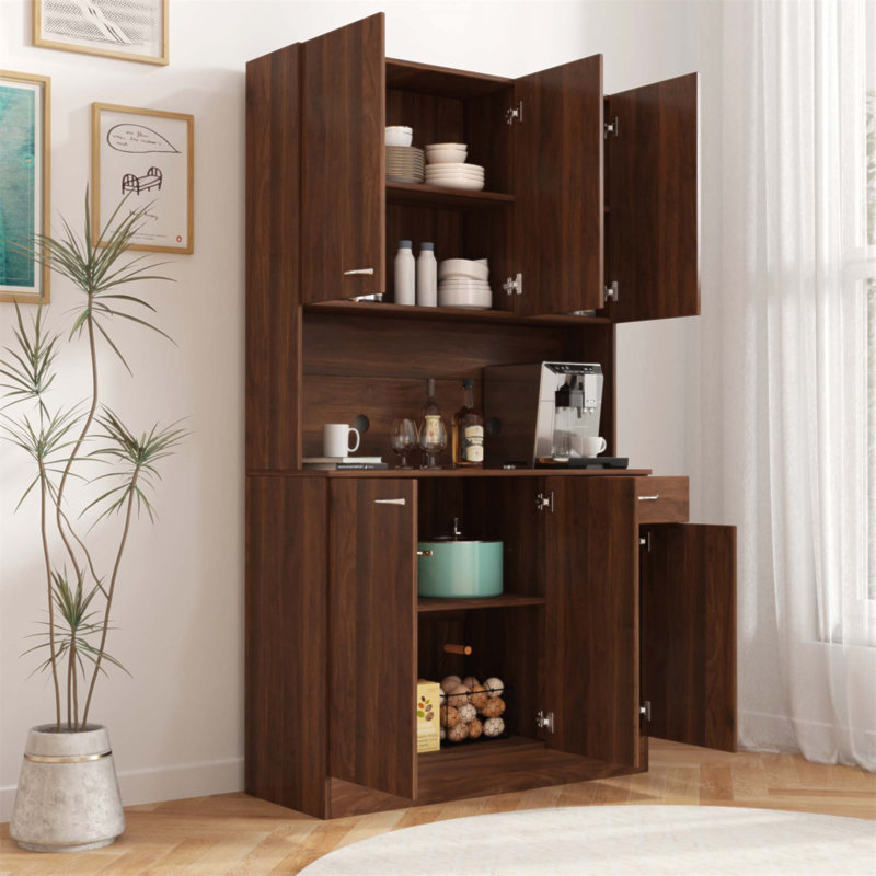 Armoire spacieuse à 6 portes avec tablettes ouvertes et tiroir, solution de rangement durable et élégante pour les chambres à coucher
