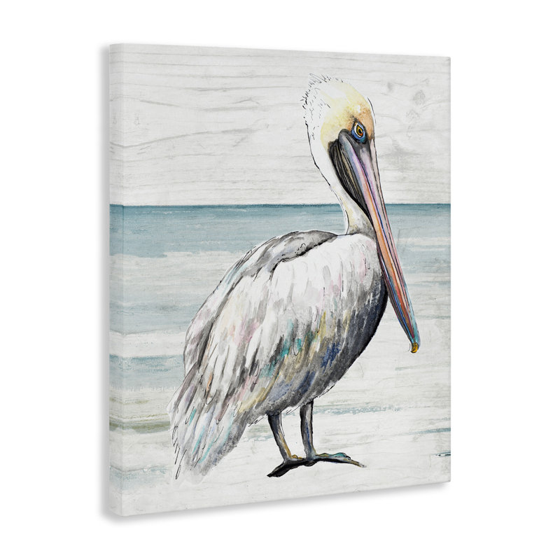 «Rustic Pelican Bird Beach», art mural sur toile par Patricia Pinto, H 20 po x l 16 po