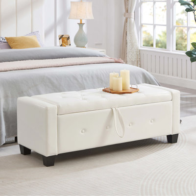 Banc avec repose-pieds 48 po avec rangement, banc pour chambre à coucher, salon, couloir, repose-pieds capitonné en similicuir capitonné