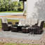 Ensemble de patio extérieur en osier pour 5 personnes avec canapé, chaises, repose-pieds, 2 tables et coussins beiges-684099295