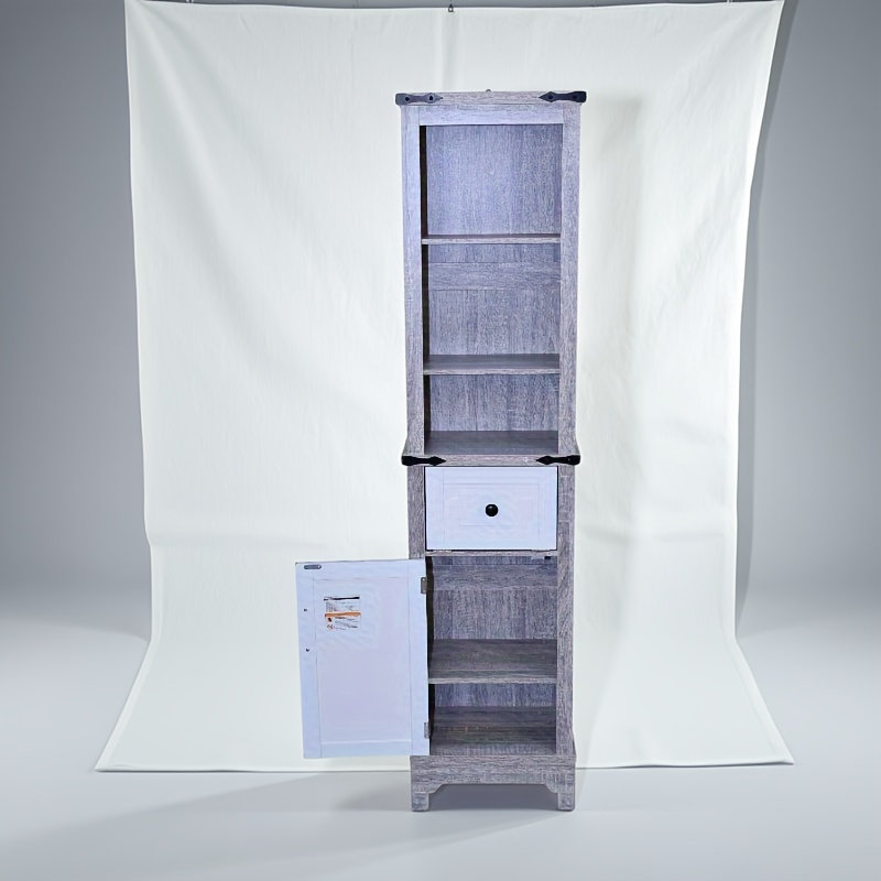 Armoire étroite, armoire de rangement de salle de bain, armoire de rangement de style campagnard avec tablettes réglables et tiroir de rangement