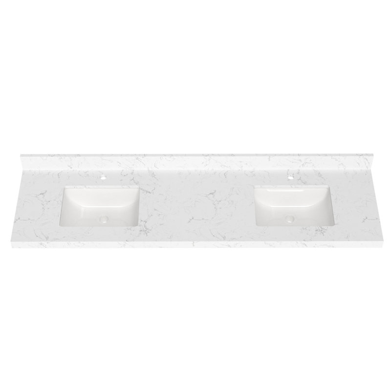 Duracast 72 po X 19,48 po Dessus de meuble-lavabo double à quartz intégré avec trous de robinet d'évier (sans armoire)