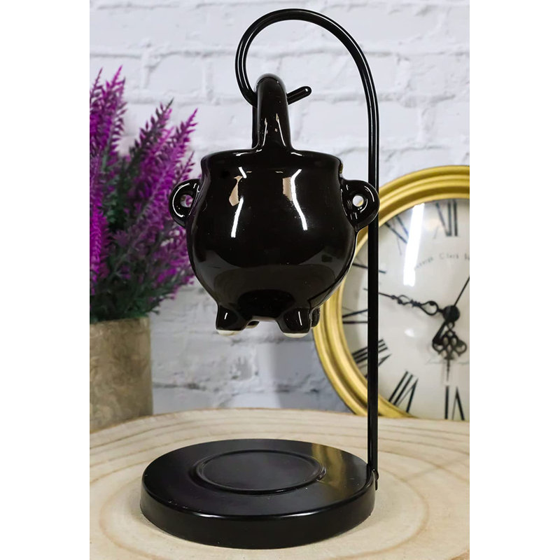 Winston Porter Wicca Witchcraft Magic Potion Brew Céramique noire chaudron brûleur à huile essentielle chauffe-figurine occultes ou comme théière porte-bougie maison aromathérapie accessoire