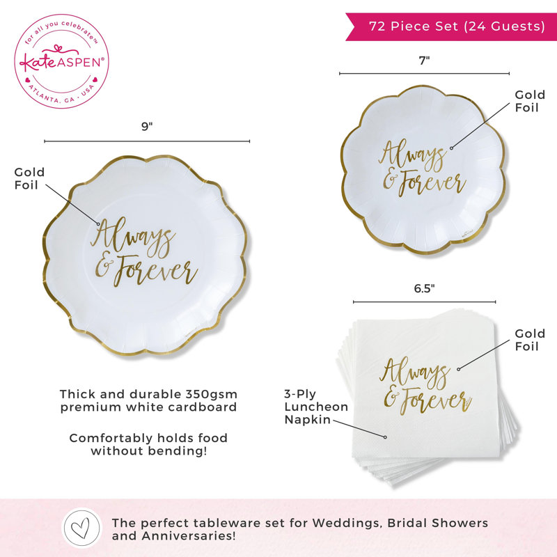 Always & Forever White and Gold 72 Piece Party Tableware Set