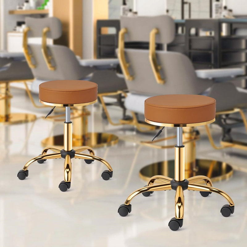 Adjustable Salon Stool Brown Gold