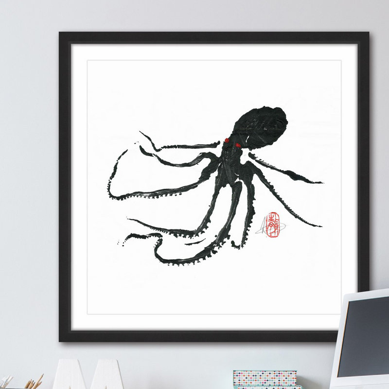 « ursula-black octopus », reproduction d’art encadrée, H 12 po x l 12 po x P 1,5 po