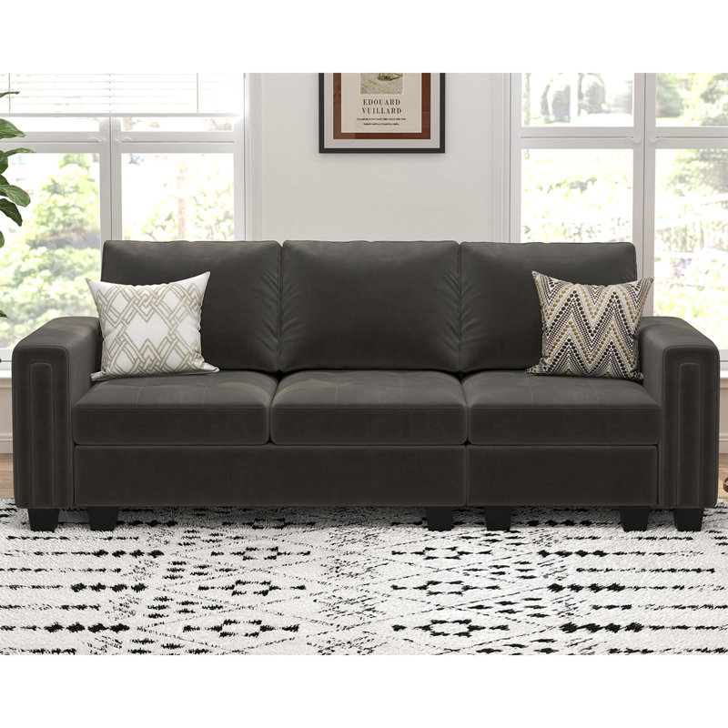 Shavera 83.4'' Velvet Modular Sofa 3-Seat Small Couch Apartment Sofa, Gray