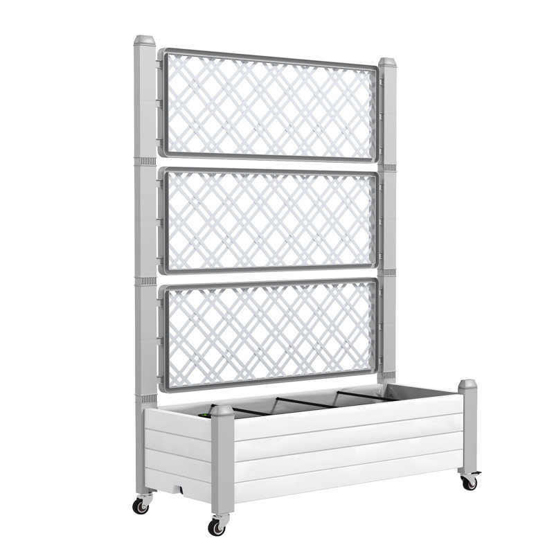 Elevated Planter with Trellis, White, 63" H x 17.7" W x 43.3" D