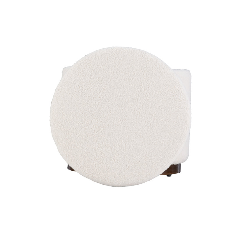 Thurleigh Round Sherpa Ottoman with Storage, Cream Performance Sherpa