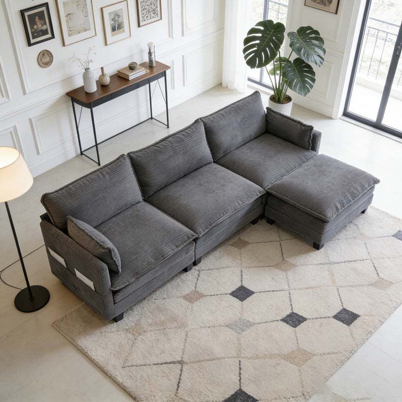 Canapé modulaire surdimensionné avec repose-pieds mobile, Gris