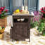 Chariot de cuisine d'extérieur avec plateau en acier inoxydable, armoire de rangement en bois de sapin massif et abattant pliable-120107487