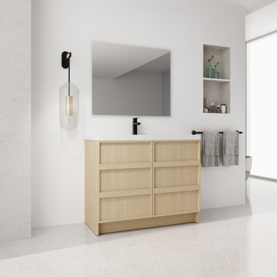 Meuble-lavabo autoportant de 42 po avec lavabo en résine et 2 portes d'armoire à fermeture en douceur, contreplaqué